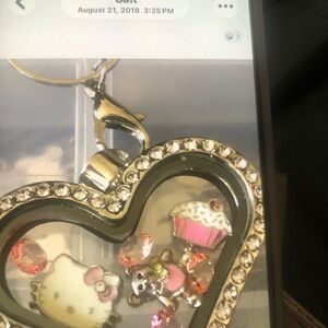Heart Locket Keychain with Pink Charms